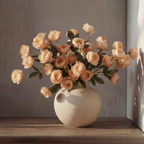 6 Pcs 32" Large Light Brown Artificial Peonies Stems Flowers, Real Look Faux Silk Peony Bouquet 42 Heads Total for Vase Filler, Farmhouse Rustic Neutral Home Decor, Wedding Centerpieces - color: Creamy Orange