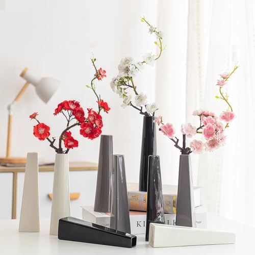 Small Ceramic Bud Vase Square Flower Single Stem Vase Black Modern Home Decorative Floral Centerpiece for Wedding and Office - color: Black