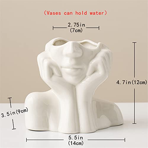 Ceramic Face Vase, White Flower Vases for Decor Female Form Head Half Body Vase Boho Unique Decorative Modern Style for Home Living Room Office Book Shelf (Medium) - color: A(medium)