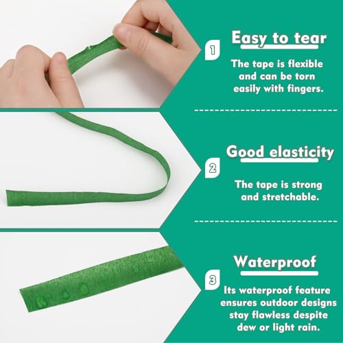 Floral Tape 1/2inch Flower Tape, Flower Tape for Bouquet Stem Wrap Floral Arranging Craft Projects Corsages, Wedding Bouquet - color: Dark Green