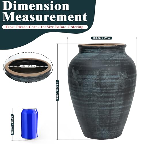 14.17" Blue Ceramic Vase, Rustic Farmhouse Living Room Home Decor | Artisan Handcrafted Large Ceramic Vase - size: 14.17Inch