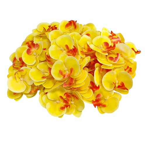 Fake Yellow Orchids Artificial Flowers Heads, 3.5''Fake Orchid Heads for Wedding Floral Bouquet Decor DIY Craft Making Bridal Shower Photography Props (80, Yellow) - color: Yellow