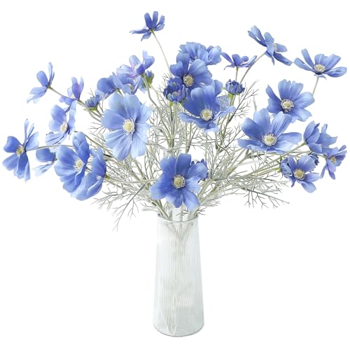 Floroom 5 Pcs Artificial Flowers Royal Blue Fake Cosmos Faux Silk Flower for Indoor Home Decor, Party Arrangements, Wedding Bouquets, Floral Table Centerpieces, and Decorations - color: Royal Blue