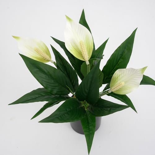 2 Packs Artificial Spathiphyllum Silk Plants 18.5" Faux Peace Lily Anthurium Flower for Wedding Home Garden Decoration (White) - color: White