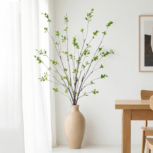 Ttranewsoo 4 Pcs Fall Stems Artificial Ficus Branches, Faux Eucalyptus Stems Fall Decor, Fake Leaves Fall Decorations for Home, Autumn Table Decor Fall Branches for Vase 47.2 Inch,Green - color: Green4
