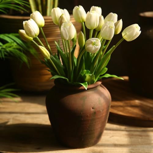15pcs Artificial Tulips Flowers,Soft Touch Latex Bouquet, Fake Tulips Flowers,Spring Wedding Home Room Table Centerpiece Decor White Set - color: 15pcs White(no Vase)