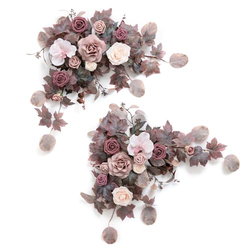 Ling's moment Dusty Rose Mauve Artificial Flower Garland Wedding Arch Flowers Floral Swags Rose Arrangements for Sweetheart Table Easel Wall Entryway Board Backdrop Decor 2PCS - color: Pk-dusty Rose & Mauve