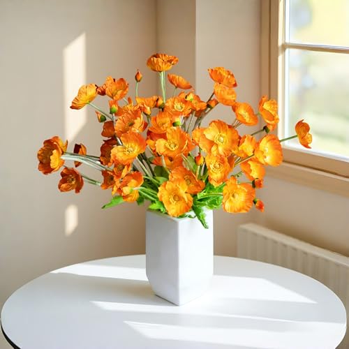 HCTCPALS Artificial Poppy Flowers, Orange, 6 Pcs, 23.5" | Silk Material, UV Resistant, Realistic Design, Indoor/Outdoor Use, Hanging Planter Decoration - color: Poppy Yellow