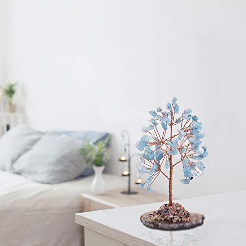 Mina Heal Healing Crystals Tree/Bonsai Tree for Home Decor, Room Decor and Office Desk, Spiritual Gifts for Energy Healing, Good Luck Gifts for Wealth & Prosperity, and Decorative Home Accessories - color: Aquamarine(light Blue)