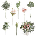 Artificial Greenery Stems Box Set, 33pcs with 7 Kinds of Faux Greenery Picks for DIY Bridal Bouquets Wedding Floral Arrangement Table Centerpieces(Green & Pink) - color: Green & Pink