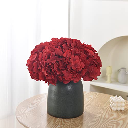 10PCS Silk Hydrangea Heads with Stems Artificial Flowers for Wedding Party Home Decor (Red) - color: Red