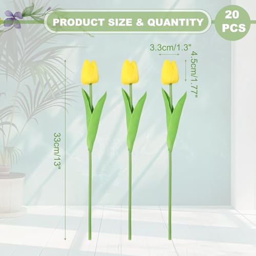 uxcell 20pcs Tulips Artificial Flowers, Faux Flowers Silk Fake Tulip Stems Real Touch for Wedding Bouquet Centerpiece Table Party Decoration(Yellow) - color: Yellow