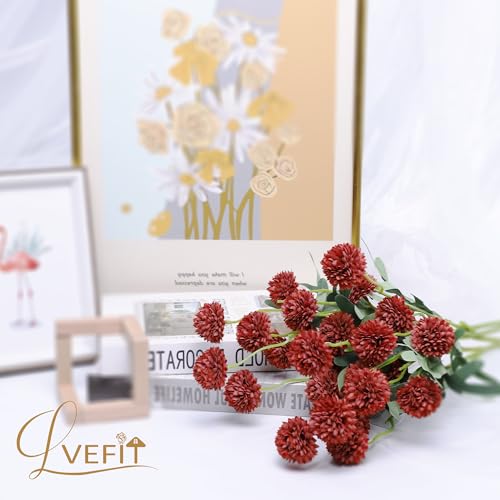 LVEFIT 10 Pcs Burnt Orange Kiku Flower Fake Mums Long Stem Flowers,Faux Kiku Flower Bulk,Silk Flowers Mini Chrysanthemum Floral Arrangements,Artificial Flowers Chrysanth Mini Fake Flower - color: Burnt Orange