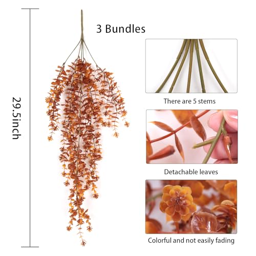 Fall Flower Artificial Artificial Hanging Plants Fake Hanging Flowers Fake Plants Faux Vine Plant Hanging Autumn Decor for Room Wedding Proch Yard Outdoor Home Wall Kitchen Bathroom Indoor (Brown) - color: Brown, size: Hanging Plants