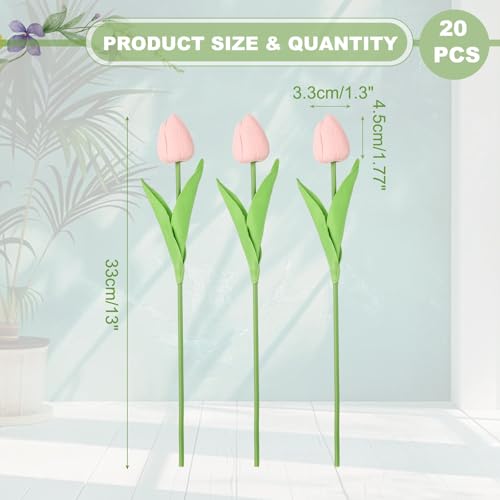 uxcell 20pcs Tulips Artificial Flowers, Faux Flowers Silk Fake Tulip Stems Real Touch for Wedding Bouquet Centerpiece Table Party Decoration(Candy Pink) - color: Candy Pink