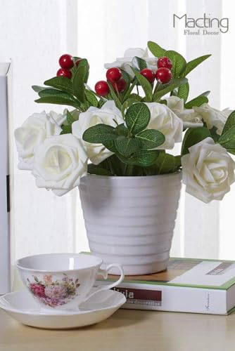 MACTING Artificial Flower Roses 30PCS Real Looking Fake Roses with Stem Foam Flowers for DIY Wedding Bouquets Table Centerpieces Party Baby Shower Home Summer Mothers Day Decorations,Ivory - color: Ivory, size: 30PCS