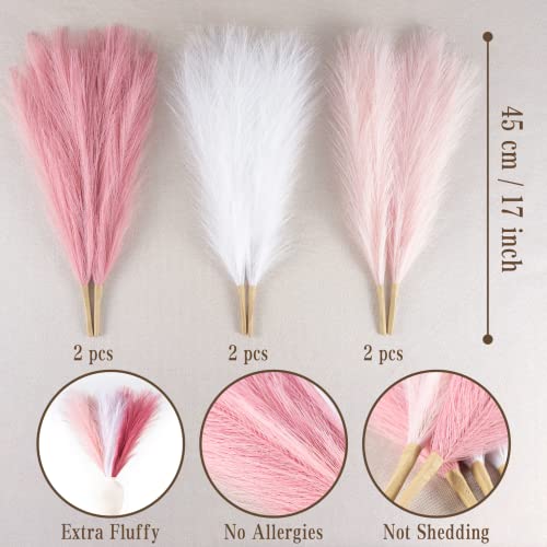 Faux Pampas Grass Decor, 18"/45cm Artificial Pampas Grass Fluffy 6 Stem pompous Grass Flower Arrangement for Boho Home Wedding Decoration (Blush,Cream,Pink) - color: A Blush & Cream & Pink
