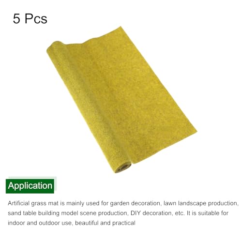MECCANIXITY 5pcs Artificial Model Grass Mat 14" x 20"(35cm x 50cm) Golden Yellow Small Realistic Fake Turf for Garden Lawn Decoration Model - color: Golden Yellow
