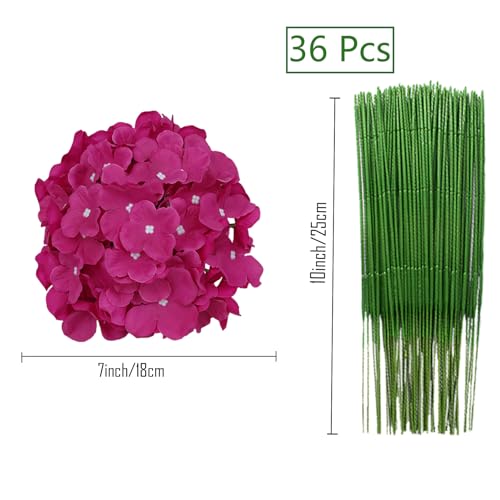 FagusHome Silk Hydrangea Heads 36 Pcs Artificial Flowers Heads and 3 Dozens Stems Fake Hydrangea Flowers with Stems for Home Wedding Decor (Deep Rose) - color: Deep Rose