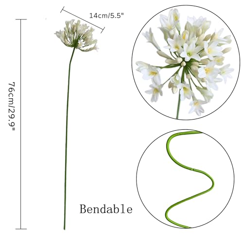 Htmeing 6PCS Artificial Agapanthus Flowers Long Stems Silk Lily Flowers for Home Hotel Flower Arrangement Party Decor (White) - color: White