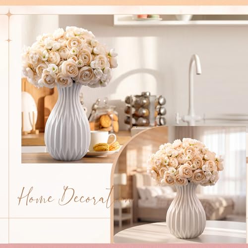 Giegxin 48 Pcs Ranunculus Artificial Flower,Real to Lifelike Peonies Artificial Flower Silk Faux DIY Bouquet for Wedding Bridal Shower Valentine Centerpieces Arrangements Home Decorations(Champagne) - color: Champagne