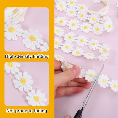 3 Rolls Daisy Ribbon, 113 Inch Polyester Craft Lace with 1 Inch Daisy Flowers for Bridal Bouquet Packaging Wedding Decorations DIY Crafts