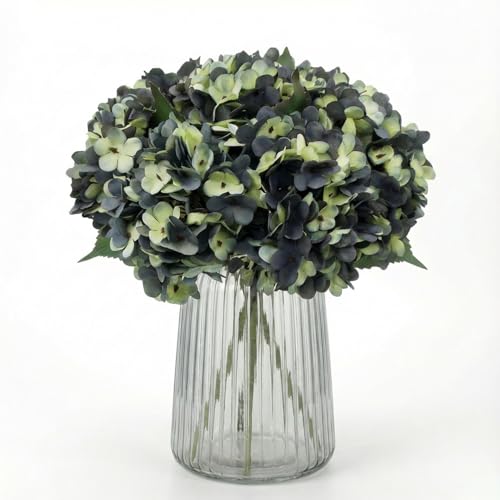 5Pcs Artificial Fake Flowers Plants Silk Hydrangea 1 Flower Head Arrangements Wedding Bouquets Decorations Plastic Floral Table Centerpieces Home Kitchen Garden (Bluish Green) - color: Bluish Green