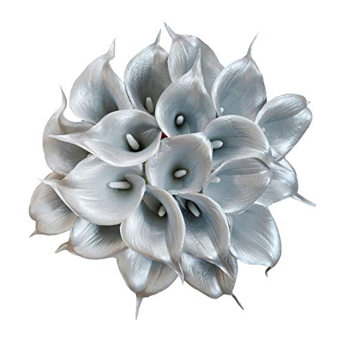 DuHouse 20Pcs Artificial Calla Lily Flower Real Touch Latex Flowers for DIY Wedding Bouquet Party Home Decor (925 Silver) - color: 925 Silver, size: 20pcs