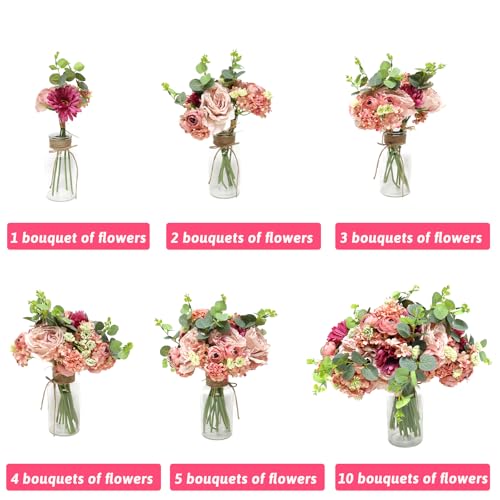 Zerzsy Artificial Flowers Bouquets, 4PCS Mixed Pink Artificial Peonies,Fake Flower Holding Flowers Wedding Bouquet for Bride Spring Home Desk Decor - color: Pink-4, size: 1 Bouquet
