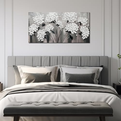 TYTAUPT White Flower Wall Art for Bedroom Women Black and White Painting Wall Art for Living Room Girls Room Decor Size 20 x 40 Inches - color: White, size: 40"L x 20"W