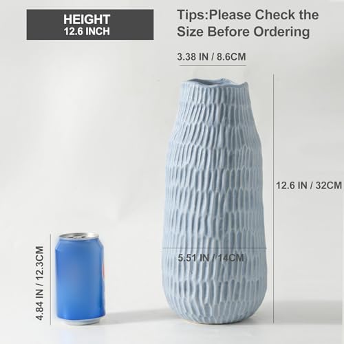 Uiddo 12.6 Inch Mat Blue Modern Handmade Ceramic Vase, Rustic Farmhouse Decorative Flower Vases for Home Decor,Pampas Grass Bouquet, Living Room,Kitchen,Office,Bedroom,Centerpiece Table Decorations - color: Mat Blue-12.6inch