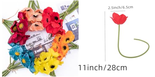 Rikyo 10 pcs Artificial Flower Light Blue Poppy Flowers, 11” Outdoor No Fade Multicolor PU Fake Wild Flower for Kitchen Table Centerpiece Vase,Home Greenery Wedding Holding Flowers Backdrop Arch Wall - color: Light Blue