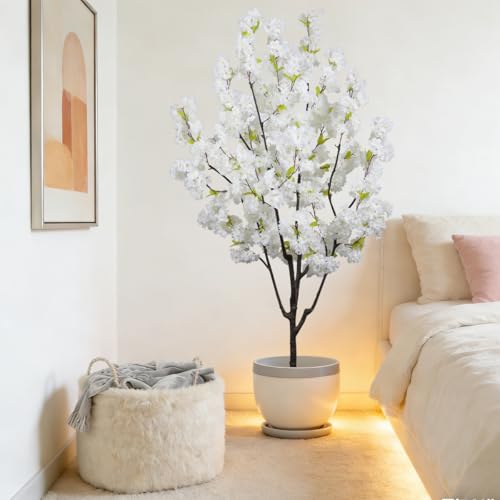 BINCUE Artificial White Cherry Blossom Tree Fake Tree Cherry Blossom Decor Fake Flowers Faux Flowering Tree White Flowers Floral Artificial Plants for Indoors Outdoors Room Home Decor Gift 6FT - color: White-03ap