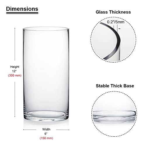 Enova Floral Cylinder Glass Vase - 6 x 12 Inches Round Large Flower Vase, Tall Pillar Candle Holder for Floating Candles and Flowers, Wedding Centerpiece (1 Piece) - size: 6H