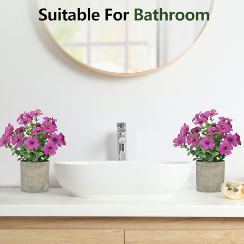2 Pack Small Fake Plants Potted Artificial Plants Artificial Flowers Potted Faux Flower Daisy with Eucalyptus Leaves for Home Decor Office Room Farmhouse Indoor Table Bathroom Decor（Purple） - color: Purple