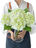 JINWOE Hydrangea Artificial Flowers, Green/White 4Pcs 21” Latex Real Touch Flowers, Full Faux Silk Flowers Fake Artificial Hydrangeas with Stems for Bouquet Table Centerpieces Wedding Baby Showers - color: Green/White