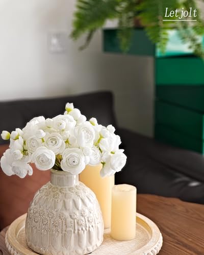 Letjolt Ranunculus Artificial Flower White Silk Flowers, 18pcs | Faux DIY Bouquet, Wedding Engagement Centerpieces, Bridal Shower Decorations, Home Decor - color: White