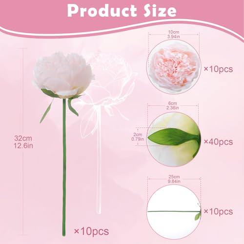 10PCS Pink Realistic Silk Peonies Bouquet, Waterproof & UV Resistant Faux Peony Flowers, All-Weather Artificial Stems for Outdoor, Grave, Wedding Centerpiece & Home Decor - color: Pink