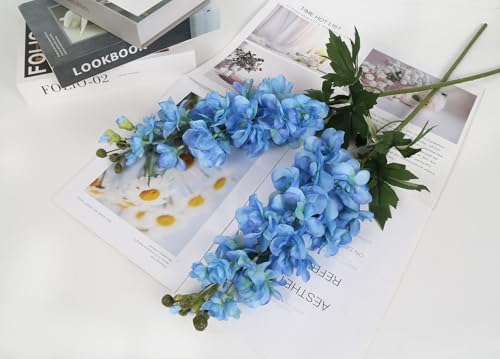 Blue Fake Flowers 5PCS Blue Delphinium Artificial Flowers 30.7" Larkspur Blue Silk Flowers for Wedding Centerpieces Blue Faux Snapdragon Flowers for Home Decor Indoor (Blue) - color: Blue
