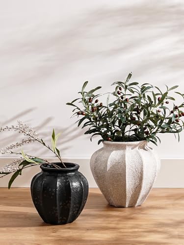 LE TAUCI 9.3" Ceramic Vase, Artisan Large White Ceramic Vase for Modern Farmhouse Home Decor, Substantial & Stable, Handcrafted Flower Vase, Living Room & Dining Room Table Centerpiece, Rustic White - color: White, size: 9.3 inch
