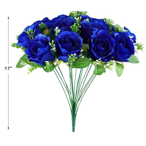 Cemetery Decorations for Grave-18 Blue Silk Memorial Artificial Rose Flower for Headstones Graveyard Graveside Grave Vase Funeral Decorations - color: Blue