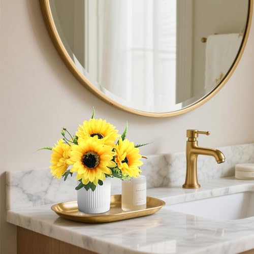 Coferset Sunflower Potted Artificial Flowers Small Fake Plant Yellow Sunflower Small Artificial Plants for Home Office Farmhouse Coffee Table Bathroom Wedding Party Decor(2PCS)