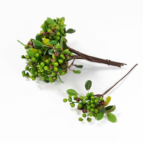 SHACOS Artificial Green Berry Stems 20 PCS 9.8 inch Fake Berries with Green Leaves Berry Picks for Wreath Wedding Bouquet Decorations Crafts Holiday Spring Home Decor, Green - color: Green, size: 20 PCS