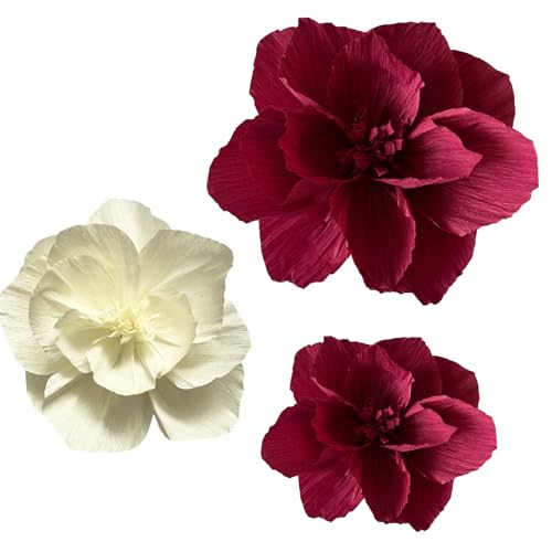 BRT Bearingshui Crepe Paper Flowers Decoration for Wall Total 9 Pcs, Artificial Flowers Backdrop for Wedding Decor Baby Bridal Shower Birthday Party, Burgundy Cream 3D Wall Flowers Decor - color: Burgundy Cream