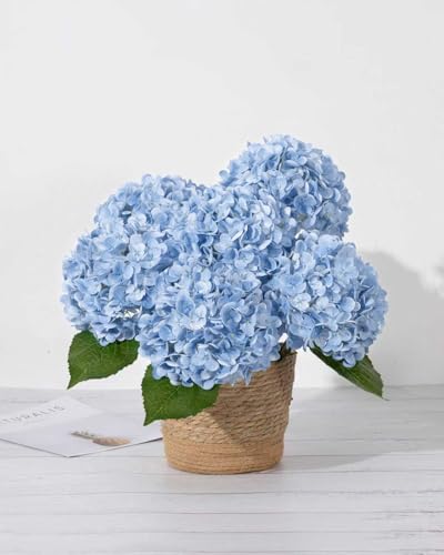 DuHouse 3Pcs Large Hydrangea Artificial Flowers,Latex Real Touch Hydrangeas Lifelike Hydrangea Flower for Home Wedding Bouquets Centerpieces Party Living Room Decoration(Blue) - color: Blue, size: 3pcs