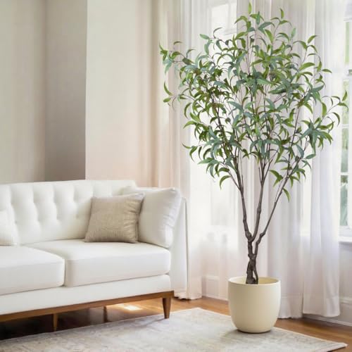 6.89ft Aritificial Eucalyptus Trees for Indoor Home Decorations, Tall Faux Eucalypt Trees with Lifelike Leaves for Outdoor Decor, Nearly Natural Fake Floor Plants for Living Room Office - color: Green-ap14