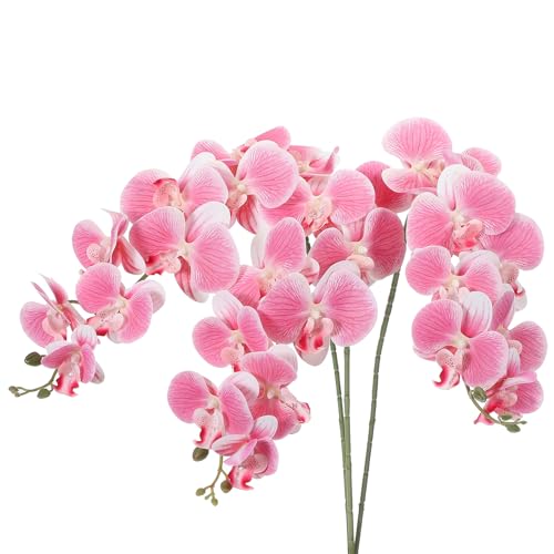 PATIKIL Artificial Orchid Stems 41", 3 Pack 9 Heads Faux Phalaenopsis Flowers Real Touch Fake Orchid Flower Branch for Vase Home Wedding Decoration, Pink - color: Pink
