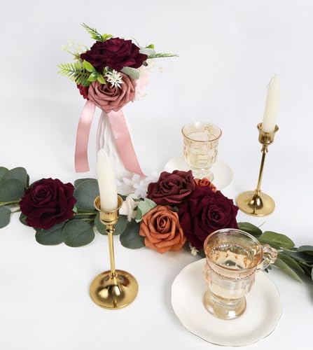 Burgundy Roses 16pcs Artificial Velvet Roses Maroon Flowers 4.3" Burgundy Fake Flowers Dark Red Roses for Wedding Bouquet Flowers for Floral Centerpieces Home Party Decor (Burgundy) - color: 4.3" Burgundy