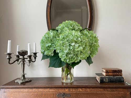 YalzoneMet 4Pcs Light Green Silk Hydrangea Artificial Flower Lifelike Big Blooms 20'' Long Stem Faux Hydrangea Flower Bouquets for Home Party Indoor Outdoor Wedding Table Centerpiece Decor - color: Light Green
