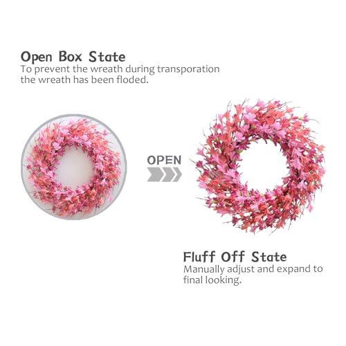 22inch Artificial Forsythia Flower Wreath Spring Summer Fall Wreath Silk Leaves for Front Door Decoration Porch Farmhouse Patio Garden Home Decor (Pink) - color: Pink